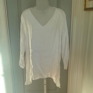White V-Neck Women's Linen Tunic Top
